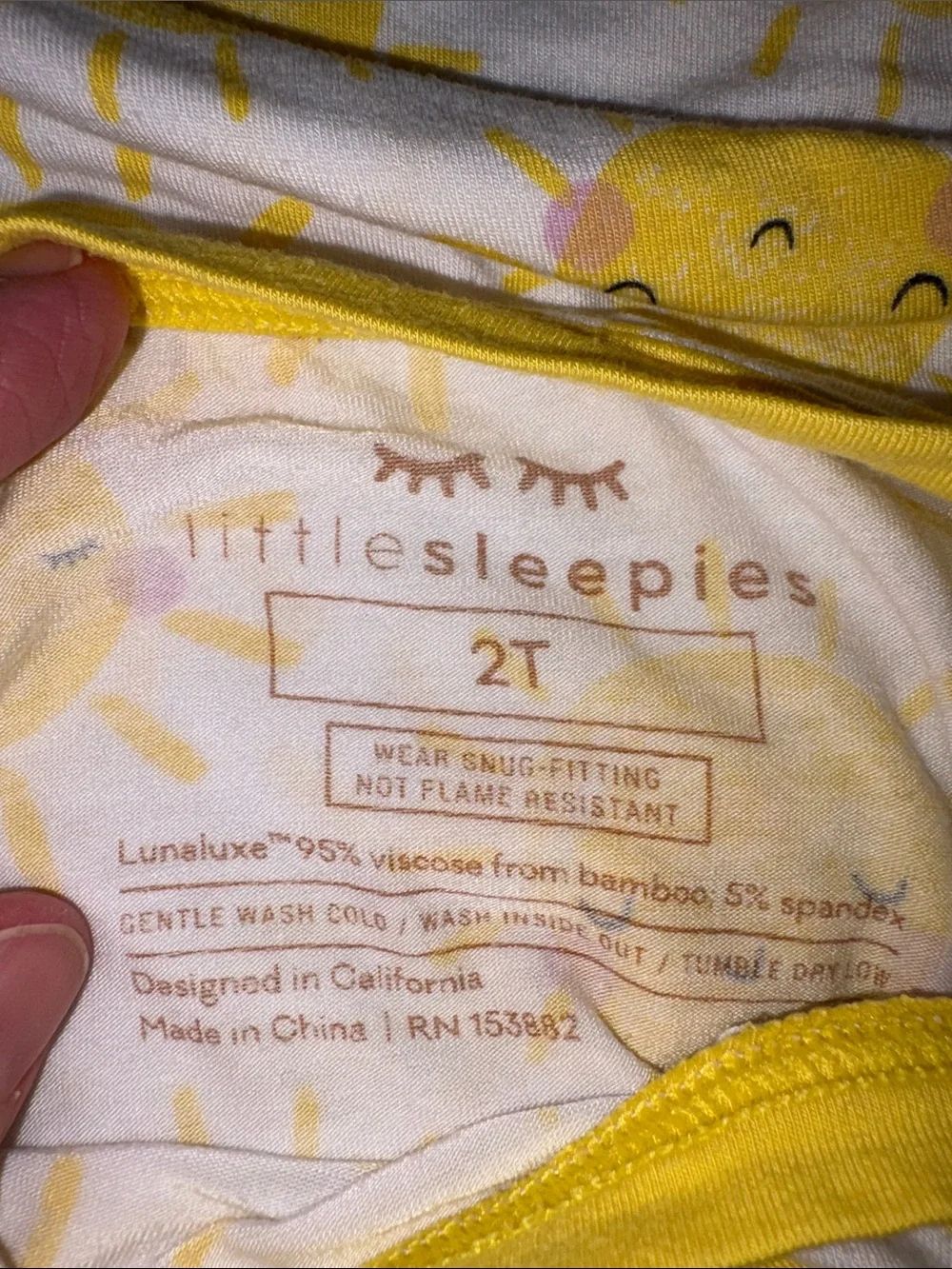 Little Sleepies White and Yellow Sun Print Long Sleeve Pajama Set unisex 2t